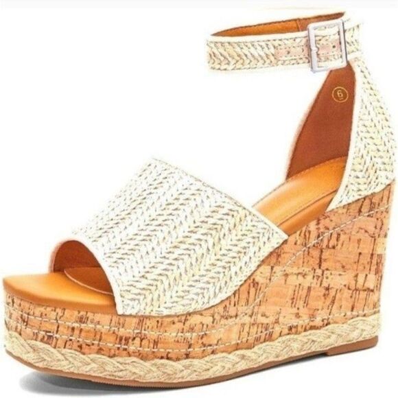 Platform open toe wedge heels sz 9 - Picture 1 of 9